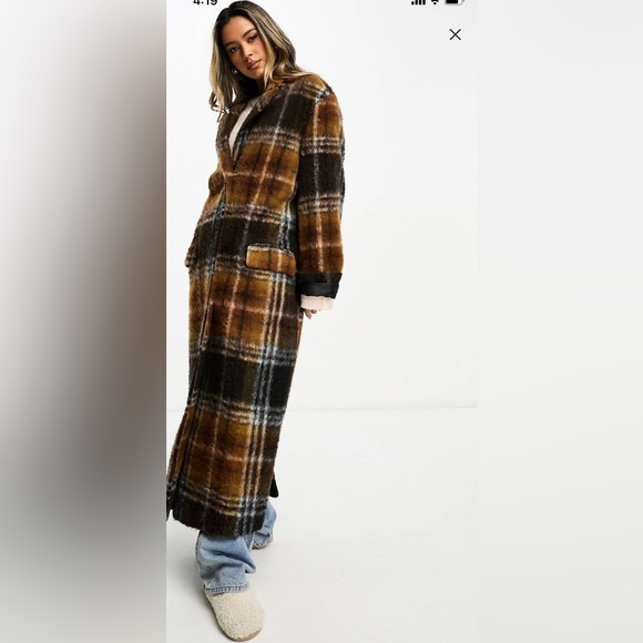 ASOS DESIGN smart dad wool mix coat in brushed check in brown. Size 4 - Picture 2 of 9